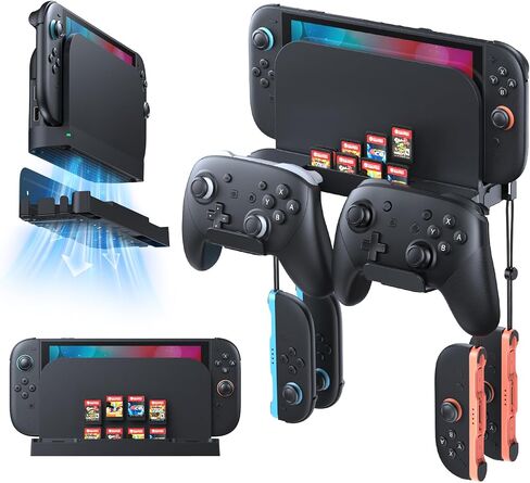 Klipdasse RGB Switch Wall Mount for Joy-Con Charger ، منظم التبديل لـ Nintendo/OLED مع حامل ، مفتاح شحن Dock لـ JoyCon مع 15 وضع الضوء ، 4 شاحن ، منفذ USB ، 10 فتحات بطاقة in Kuwait