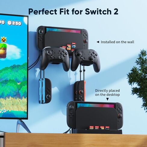 Klipdasse RGB Switch Wall Mount for Joy-Con Charger ، منظم التبديل لـ Nintendo/OLED مع حامل ، مفتاح شحن Dock لـ JoyCon مع 15 وضع الضوء ، 4 شاحن ، منفذ USB ، 10 فتحات بطاقة in Kuwait