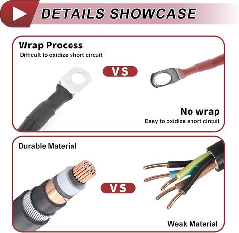 1 قطعة كابل البطارية العاكس كابل البطارية 3/8 "5/16" العروة 1/0 AWG مقياس 1.5FT النحاس الأحمر المعلبة in Kuwait