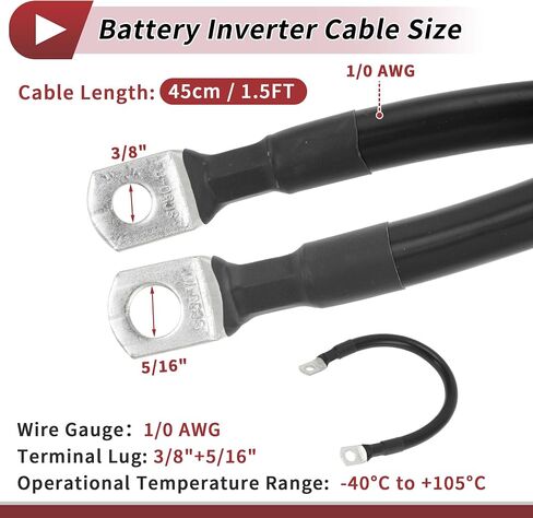 1 قطعة كابل البطارية العاكس كابل البطارية 3/8 "5/16" العروة 1/0 AWG مقياس 1.5FT النحاس الأحمر المعلبة in Kuwait