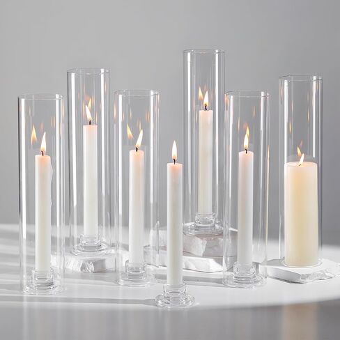 Hewory Hurricane Glass Candlestick Holders : 6 Pcs Clear Taper Candle Holders for Candlesticks - Hurricane Glass Candle Stick Candle Holders Bulk for Table Centerpiece Wedding Christmas Home Decor in Saudi Arabia