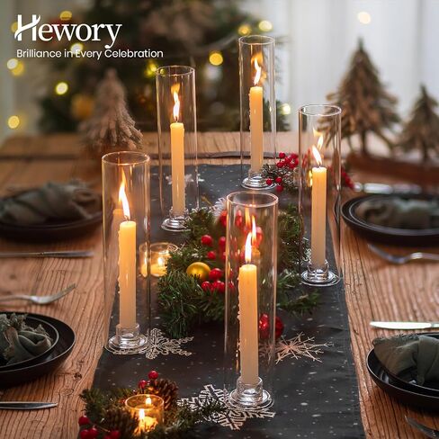 Hewory Hurricane Glass Candlestick Holders : 6 Pcs Clear Taper Candle Holders for Candlesticks - Hurricane Glass Candle Stick Candle Holders Bulk for Table Centerpiece Wedding Christmas Home Decor in Saudi Arabia