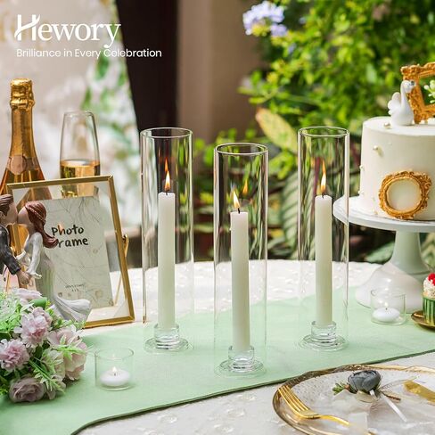 Hewory Hurricane Glass Candlestick Holders : 6 Pcs Clear Taper Candle Holders for Candlesticks - Hurricane Glass Candle Stick Candle Holders Bulk for Table Centerpiece Wedding Christmas Home Decor in Saudi Arabia