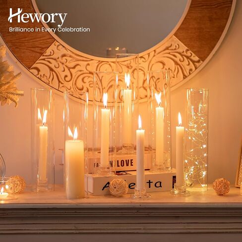 Hewory Hurricane Glass Candlestick Holders : 6 Pcs Clear Taper Candle Holders for Candlesticks - Hurricane Glass Candle Stick Candle Holders Bulk for Table Centerpiece Wedding Christmas Home Decor in Saudi Arabia