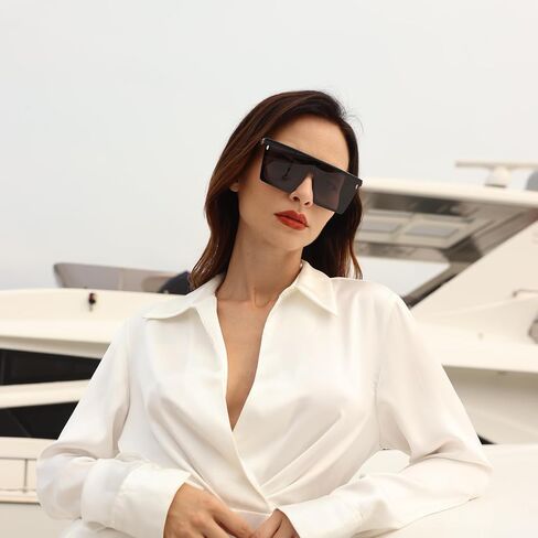 نظارة شمسية كبيرة الحجم من Dollger للنساء من الرجال العصرية شقة أعلى ظلال سوداء كبيرة UV400 Sunnies in Kuwait