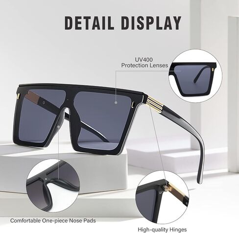 نظارة شمسية كبيرة الحجم من Dollger للنساء من الرجال العصرية شقة أعلى ظلال سوداء كبيرة UV400 Sunnies in Kuwait