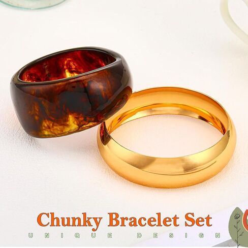 ACEDRE Chunky Resin Bangle Bracelet Set Gold Round Acrylic Wide Wristbands Statement 2PCS Jewelry for Women in Saudi Arabia