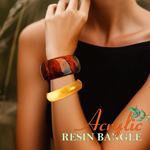 ACEDRE Chunky Resin Bangle Bracelet Set Gold Round Acrylic Wide Wristbands Statement 2PCS Jewelry for Women in Saudi Arabia