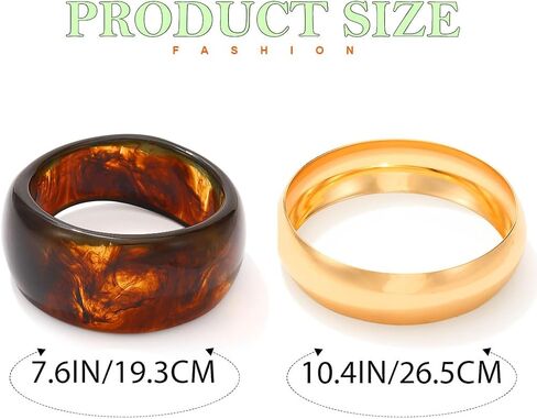 ACEDRE Chunky Resin Bangle Bracelet Set Gold Round Acrylic Wide Wristbands Statement 2PCS Jewelry for Women in Saudi Arabia