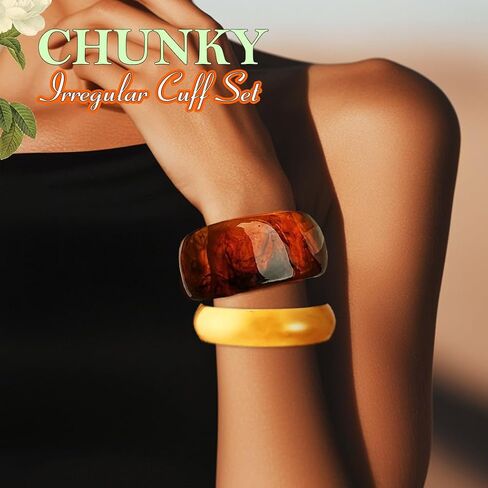 ACEDRE Chunky Resin Bangle Bracelet Set Gold Round Acrylic Wide Wristbands Statement 2PCS Jewelry for Women in Saudi Arabia