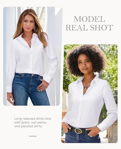 siliteelon Button Down Shirts for Women Wrinkle Resistance Dress Shirts for Women Long Sleeve Work Formal Office Blouses Tops in Saudi Arabia