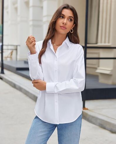 siliteelon Button Down Shirts for Women Wrinkle Resistance Dress Shirts for Women Long Sleeve Work Formal Office Blouses Tops in Saudi Arabia