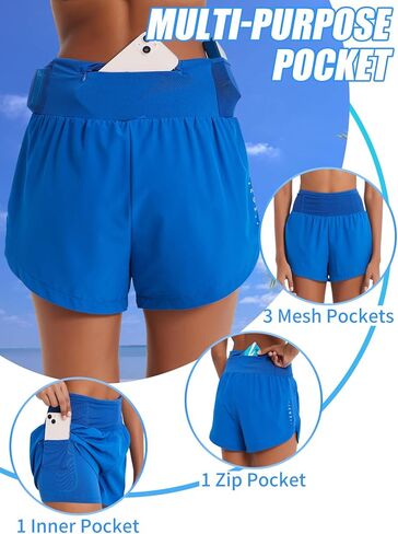 Monbessi Running Shorts Womens 2 in 1 Athletic Shorts with Zipper Pocket Swim-Shorts Ladies for Workout Training Yoga Jogging in Saudi Arabia