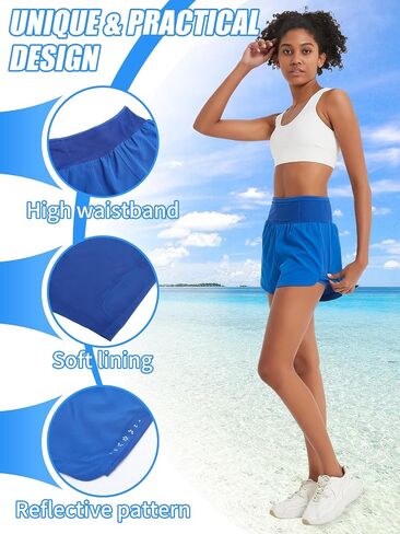 Monbessi Running Shorts Womens 2 in 1 Athletic Shorts with Zipper Pocket Swim-Shorts Ladies for Workout Training Yoga Jogging in Saudi Arabia
