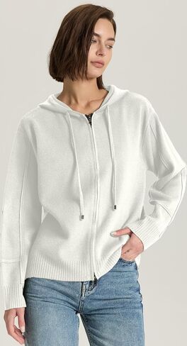 Women’s Full Zip Up Hoodies Drawstring Long Sleeve Casual Outfits Cardigans Oversized Sweatshirt Knit Sweater in Saudi Arabia