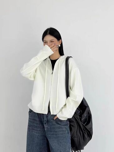 Women’s Full Zip Up Hoodies Drawstring Long Sleeve Casual Outfits Cardigans Oversized Sweatshirt Knit Sweater in Saudi Arabia