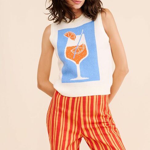 Women Y2k Graphic Sweater Vest Contrast Color Sleeveless Lobster Sweater Top Cute Crew Neck Knitted Tank Top in Saudi Arabia