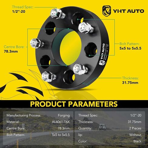 Yhtauto 5x5 إلى 5x5.5 محولات العجلات 1.25 بوصة يناسب JK XK WJ WK Grand Cherokee 1999-2010 ، Journey ، Wrangler ، Safari ، Marquis ، Cougar ، Le Saber ، 5 Lug Tyre Spacers w/ 1/2 "-20 & 12.9 Bucts ، 78.3mm Bore in Saudi Arabia