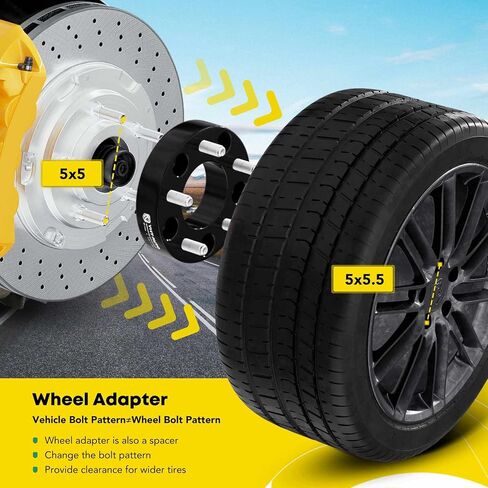 Yhtauto 5x5 إلى 5x5.5 محولات العجلات 1.25 بوصة يناسب JK XK WJ WK Grand Cherokee 1999-2010 ، Journey ، Wrangler ، Safari ، Marquis ، Cougar ، Le Saber ، 5 Lug Tyre Spacers w/ 1/2 "-20 & 12.9 Bucts ، 78.3mm Bore in Saudi Arabia