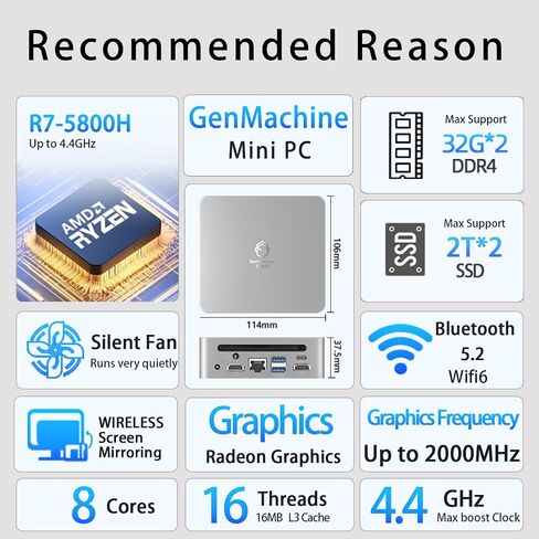Mini PC AMD Ryzen 5 4500U, High-Performance Mini Computer for Home and Office, None RAM, None SSD, 4K HDMI, Wi-Fi 6, Bluetooth 5.2, Compact and Quiet Design-Barebone in Saudi Arabia
