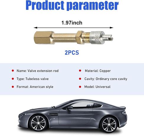 2 PCS النحاس النحاس Auto Tire Extension Adapter ، 50mm/1.97 "تمديدات جذع الصمام ، التضخم في إطارات الجذعية التضخم مستقيم لشاحنة RV ، ملحقات السيارات العالمية (50 مم) in Saudi Arabia