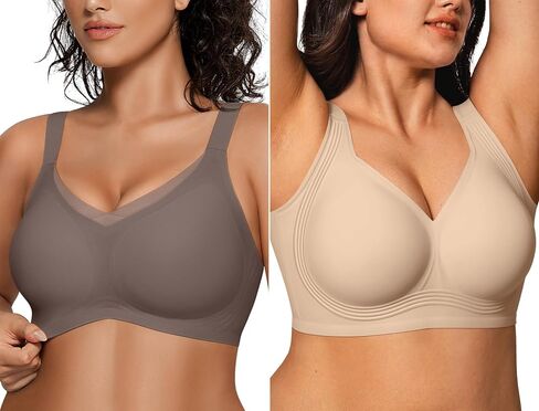 Oeak Womens Wireless Bras V Mesh Gray و Sefelivive Complection Coverage Bra Beige M in Saudi Arabia