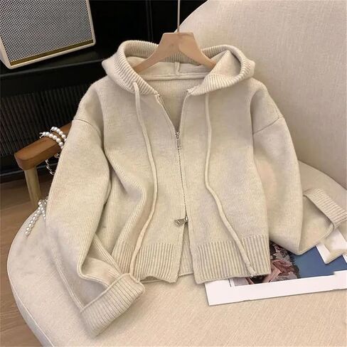 نساء سستة سترة معطف معطف مقنعين المتماسكة كوريا الخريف شتاء الأكمام الطويلة الكشمير cardigans قمم الملابس الخارجية الدافئة in Saudi Arabia
