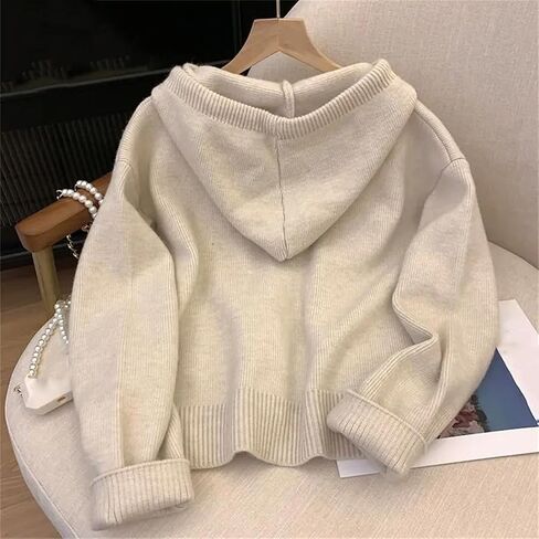 نساء سستة سترة معطف معطف مقنعين المتماسكة كوريا الخريف شتاء الأكمام الطويلة الكشمير cardigans قمم الملابس الخارجية الدافئة in Saudi Arabia