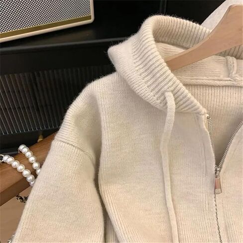 نساء سستة سترة معطف معطف مقنعين المتماسكة كوريا الخريف شتاء الأكمام الطويلة الكشمير cardigans قمم الملابس الخارجية الدافئة in Saudi Arabia