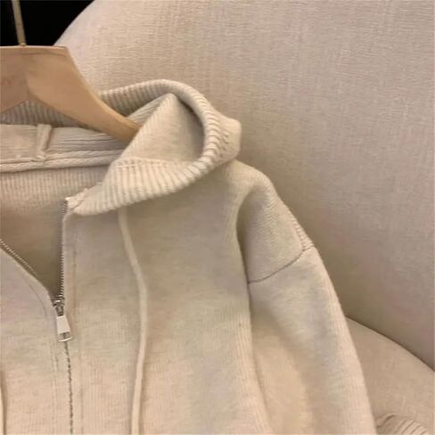 نساء سستة سترة معطف معطف مقنعين المتماسكة كوريا الخريف شتاء الأكمام الطويلة الكشمير cardigans قمم الملابس الخارجية الدافئة in Saudi Arabia
