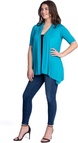 24seven Comfort Apparel Loose Fit Open Front Cardigan with Half Sleeve in Kuwait