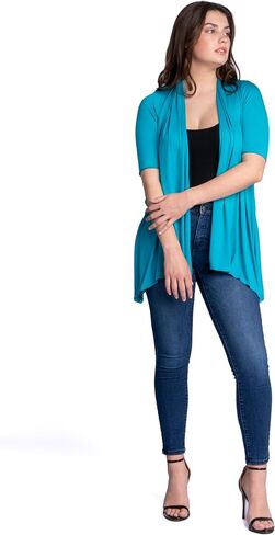 24seven Comfort Apparel Loose Fit Open Front Cardigan with Half Sleeve in Kuwait