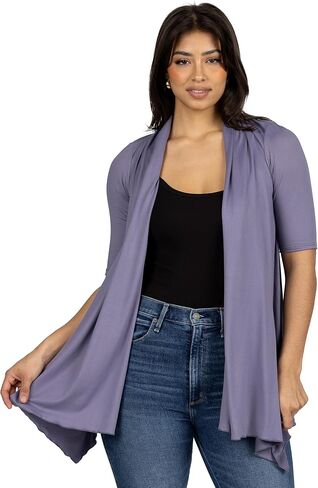 24seven Comfort Apparel Loose Fit Open Front Cardigan with Half Sleeve in Kuwait