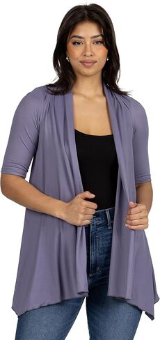 24seven Comfort Apparel Loose Fit Open Front Cardigan with Half Sleeve in Kuwait