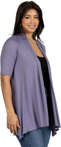 24seven Comfort Apparel Loose Fit Open Front Cardigan with Half Sleeve in Kuwait