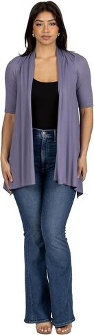 24seven Comfort Apparel Loose Fit Open Front Cardigan with Half Sleeve in Kuwait