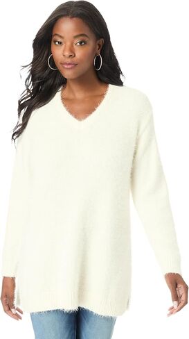 Roaman's Women's Plus Size Eyelash V Neck Sweater in Saudi Arabia