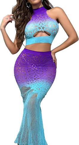 lingerie for women Babydoll Sexy Night Gowns Lace Halter Tank Top and Mermaid Skirt Suit See Through Bikini Cover Up in Kuwait