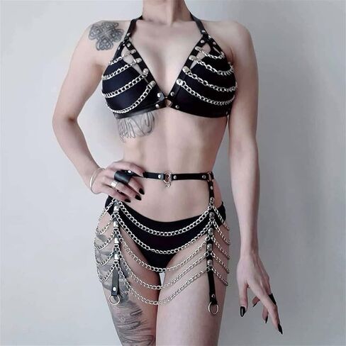 Leather Harness Women Belt Body Chain Bra Chest Bondage Lingerie Sexy Waist Belly Stocking Garter Accessories (Color : 8, Size : One Size) in Saudi Arabia