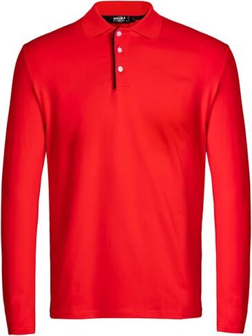 Mens Polo Shirts Cotton Solid Long Sleeve Polo Rugby Shirts in Saudi Arabia