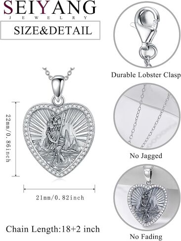 Seiyang Heart Saint Necklace 925 Sterling Silver Patron Amulet Medal Jewelry for Women (with Gift Box) in Saudi Arabia