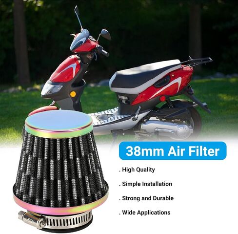 38mm(1-1/2") Air Filter Compatible with GY6 139QMB 125cc 110cc 50cc Taotao Baja Jonway Roketa Loncin Scooter Moped ATV Quad 4 Wheeler Go Kart Pit Dirt Bike Parts Silver with Fuel Line in Saudi Arabia