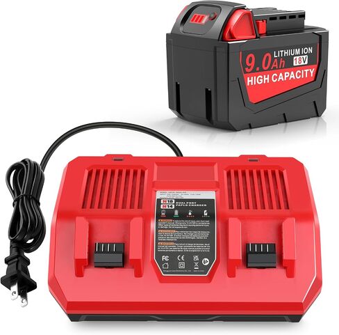 18V 9Ah WK1890 Lithium Battery N12-18C 12/18V 3A Battery Charger Combo Compatible with Milwaukee 48-11-2420 48-11-2440 48-11-1815 48-11-1820 48-11-1840 48-11-1850 48-11-2401 48-11-1890 in Saudi Arabia