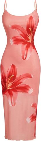 Verdusa Women's Floral Print Layered Cami Dress High Rise Backless Sleeveless Long Dress in Kuwait