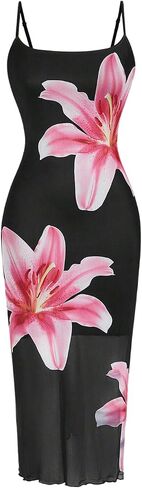 Verdusa Women's Floral Print Layered Cami Dress High Rise Backless Sleeveless Long Dress in Kuwait