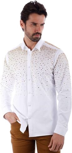 Barabas Men's Rhinestones Jewels قميص طويل الأكمام 4B06 in Kuwait