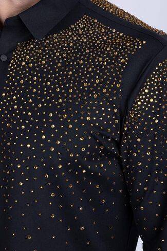 Barabas Men's Rhinestones Jewels قميص طويل الأكمام 4B06 in Kuwait