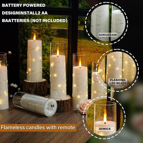 Flickering Flameless LED Candles,Battery Operated Candles 9 Pcs with Embedded Star String,Acrylic LED Pillar Candles with Remote,Suitable for Home Decoration to Create an Atmosphere（White） in Saudi Arabia