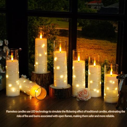 Flickering Flameless LED Candles,Battery Operated Candles 9 Pcs with Embedded Star String,Acrylic LED Pillar Candles with Remote,Suitable for Home Decoration to Create an Atmosphere（White） in Saudi Arabia