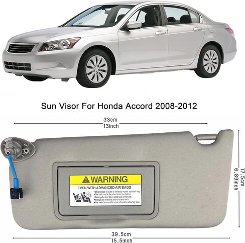 Pair of Left and Right Sun Visor with Holders for Honda Accord 2008-2012 with Light Sunroof Interior Sunshade Replacement (Gray) in Kuwait